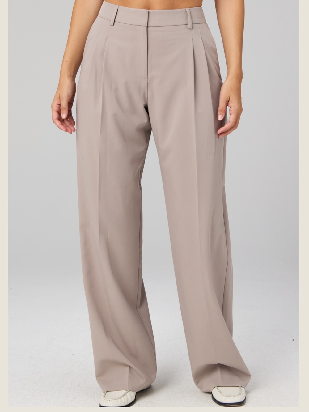 Fabletics Wide-Leg Tailored Trousers in Neutral Taupe
